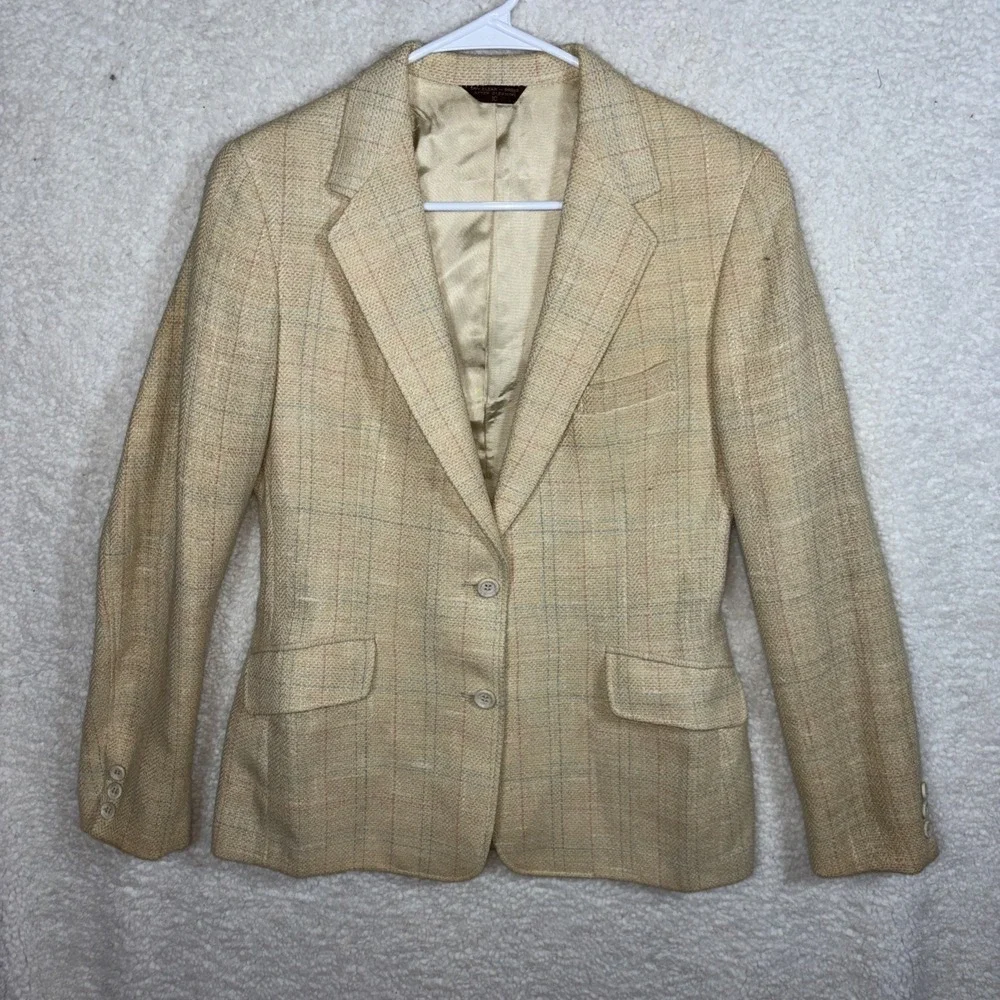 Vtg Country Britches Women Coat Size pit to pit 34Plaid Beige‎